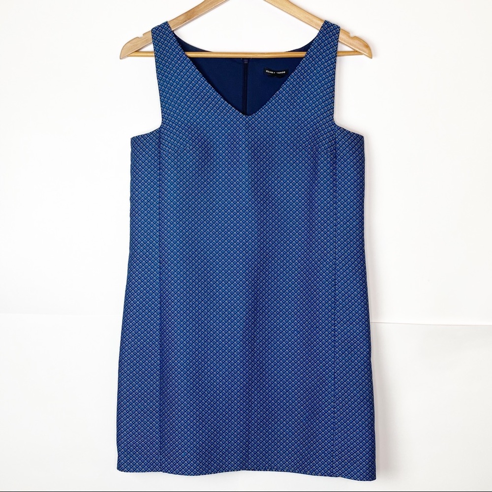 EUC Club Monaco Blue Dotted Jacquard Shift Dress